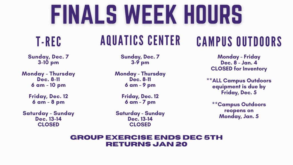 Sunday, Dec. 7 3-10 pm  Monday - Thursday Dec. 8-11 6 am - 10 pm  Friday, Dec. 12 6 am - 8 pm  Saturday - Sunday Dec. 13-14 CLOSED