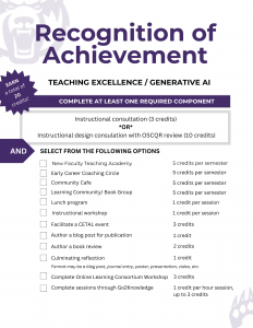 Recognition Checklist for Teaching Excellence Track