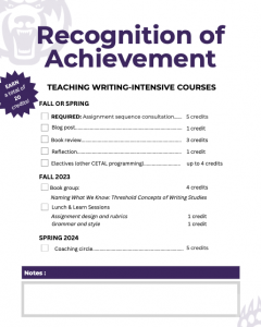 Checklist for Recognition of Achievement Writing Track