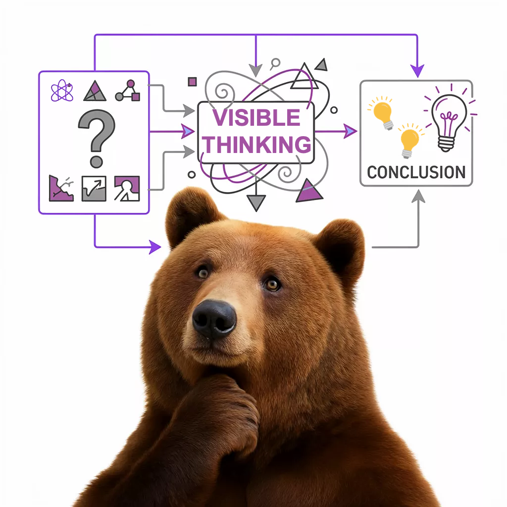 UCA Bear thinking made visible. This image was made with the assistance of AI using Envato.