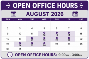 Calendar featuring the Brightspace office hours available