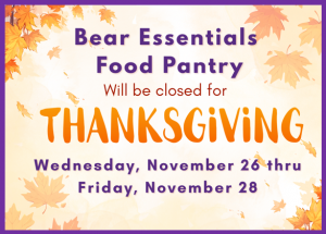 Pantry Closed for Thanksgiving November 26 through November 28
