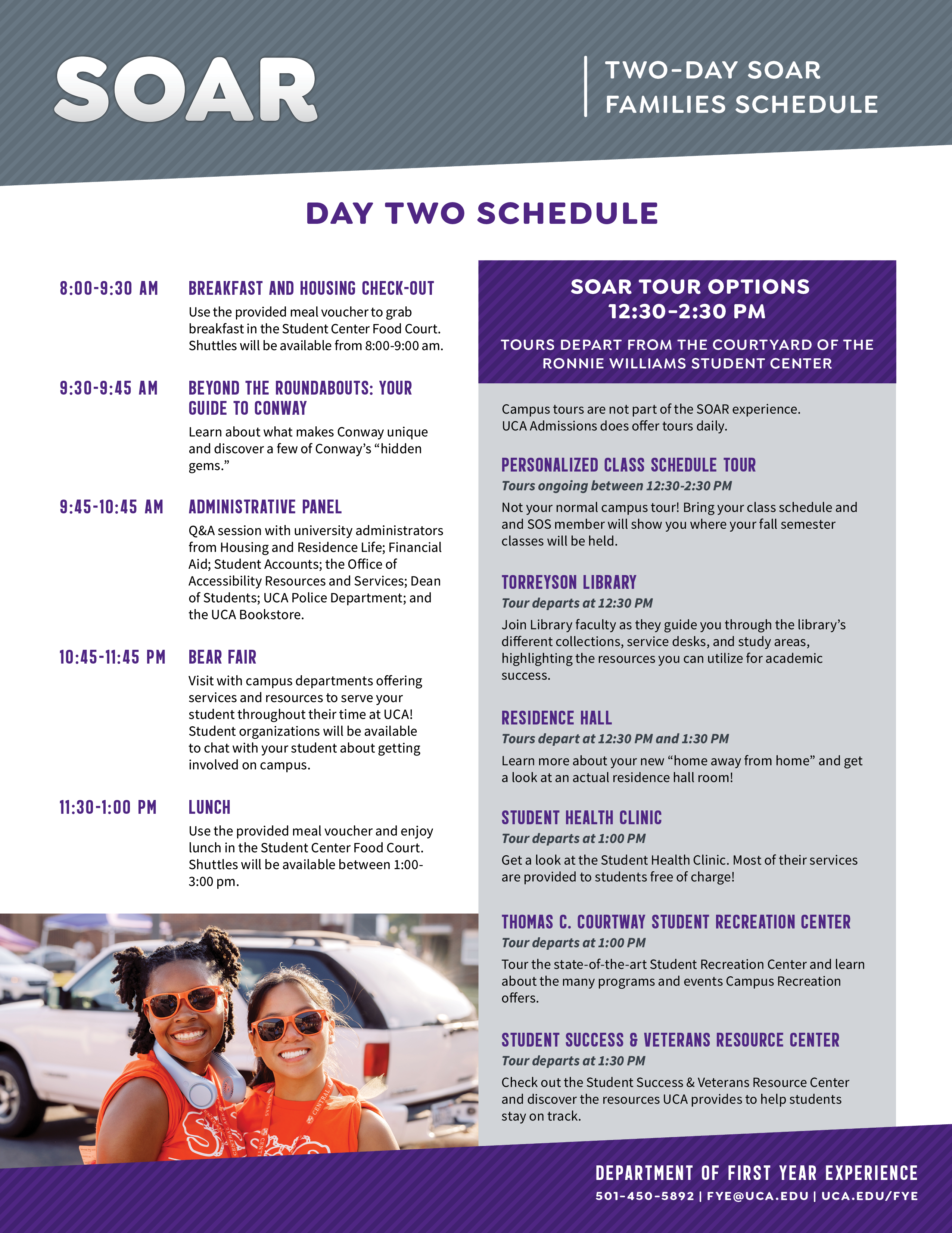 Families Schedule of Day Two of 2-Day SOAR Orientation
