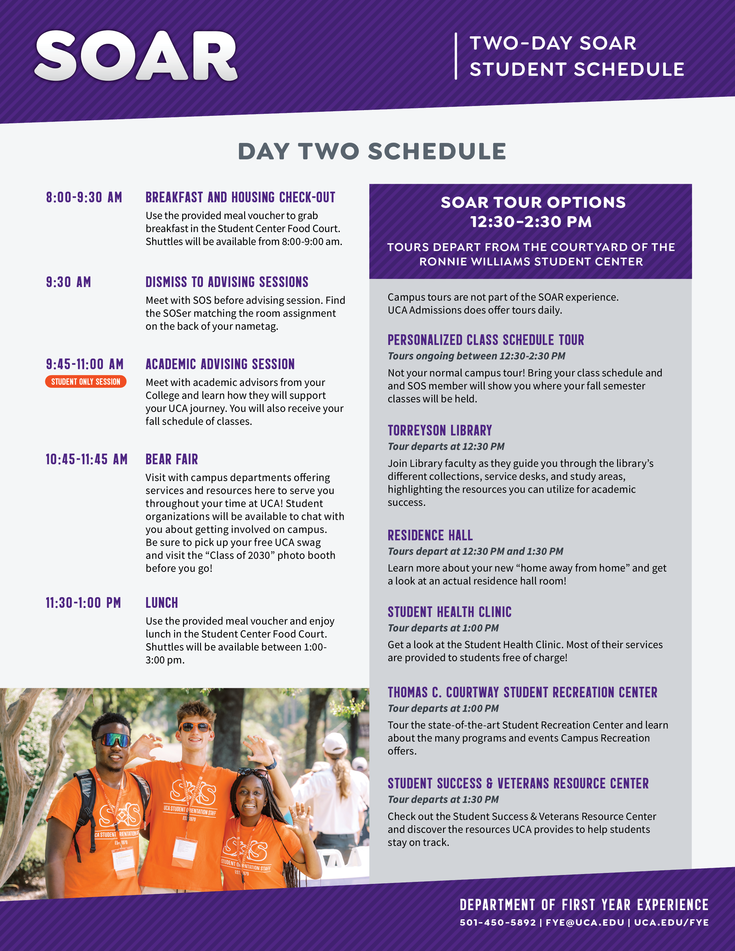 Student Schedule of Day Two of 2-Day SOAR Orientation