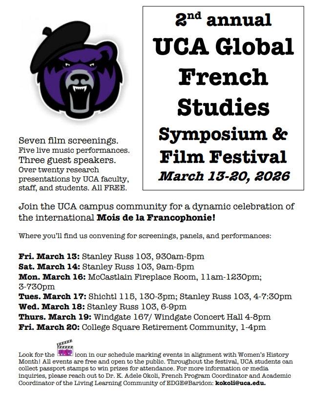 Opening page of the 2026 Global French Studies Symposium and Film Festival