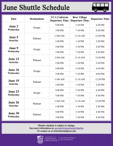 Summer 2021 Shuttle Schedule