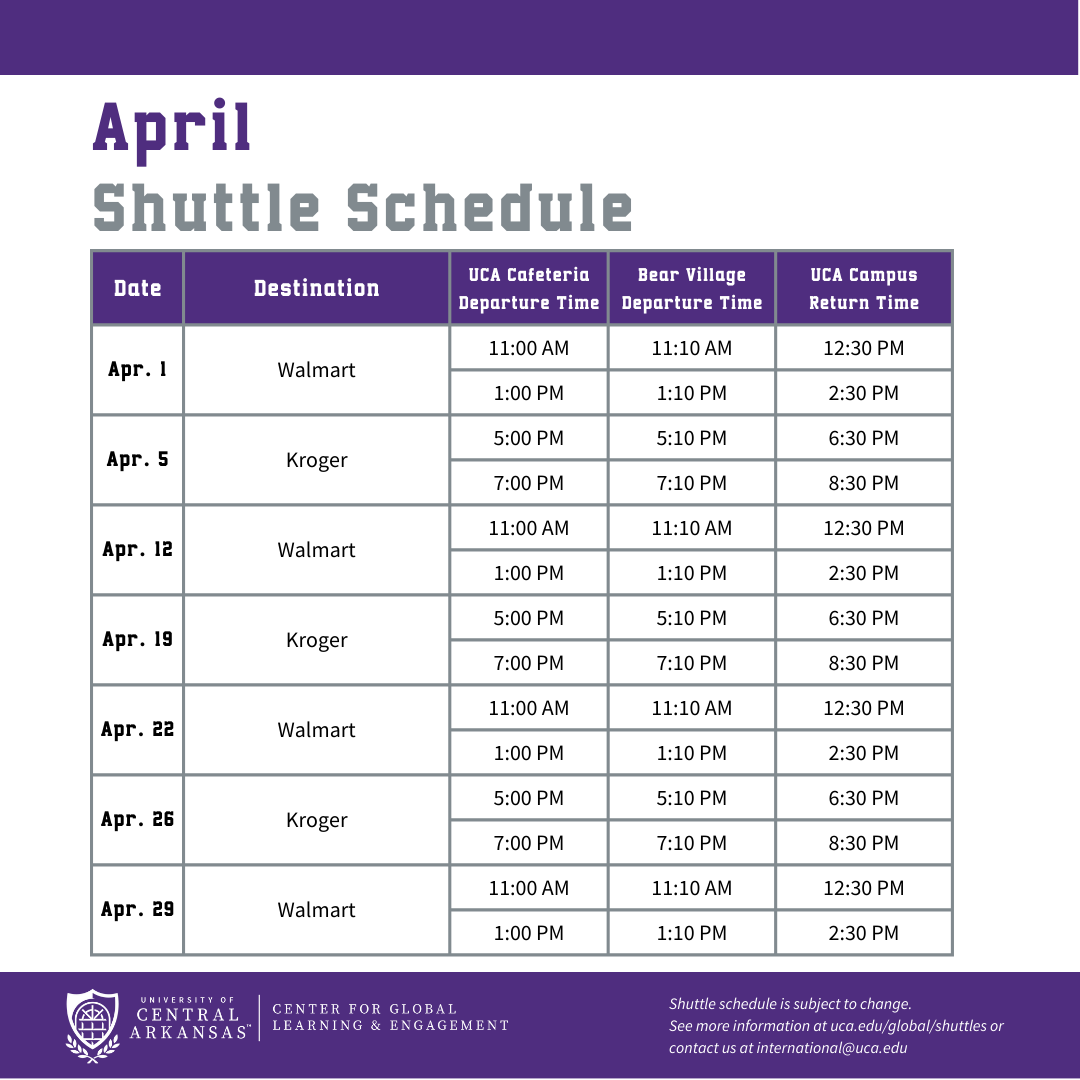 Spring 2023 Shuttle Schedule