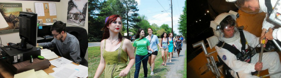 Several Honors students in their associated research or scholarship environments