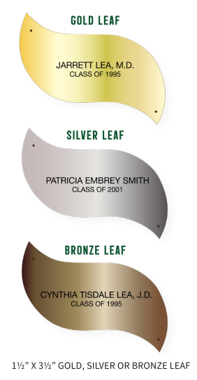 Bronze Leaf, Silver Leaf, Gold Leaf with sample inscriptions