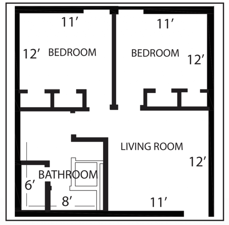 Image; 11 foot by 12 foot bedrooms, 11 foot by 12 foot living area, private bathroom