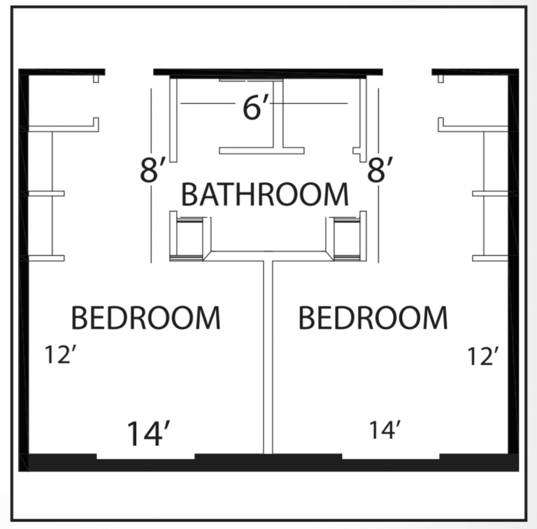 Image; 14 foot by 12 foot bedroom, shared bathroom