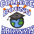 The words College Bound with a globe wearing a graduation cap and the word Arkansas underneath