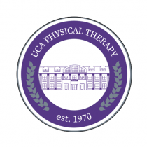 logo, drawing of PT center and UCA Physical Therapy est 1970