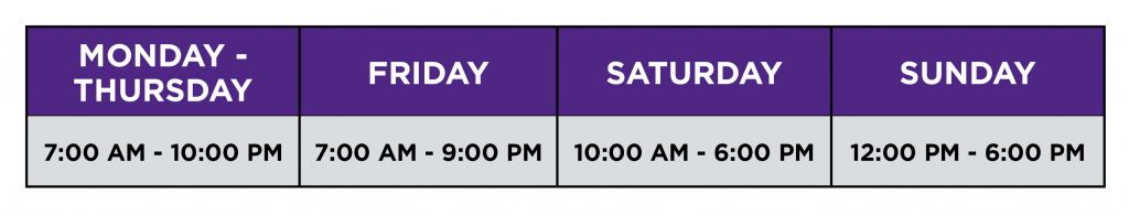 Graphic with RWSC Hours of Operation