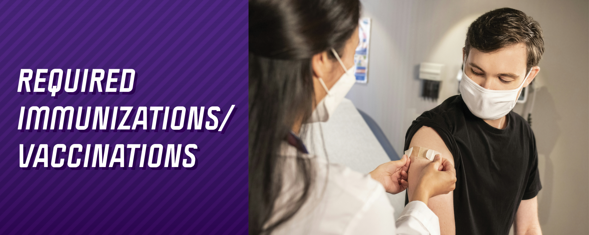Nurse Practitioner placing a bandage on a student after receiving a vaccination at the Student Health Clinic