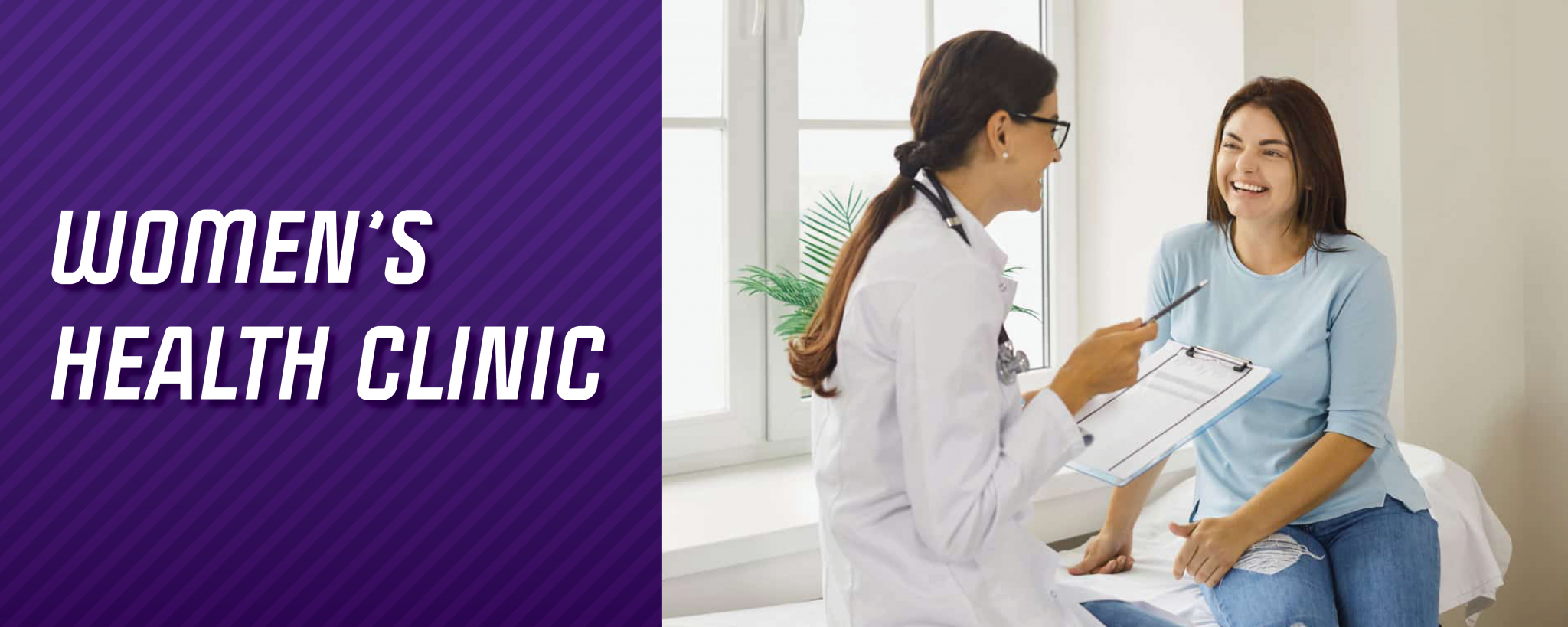 Nurse Practitioner having a friendly conversation with a female student at the Women's Health Clinic